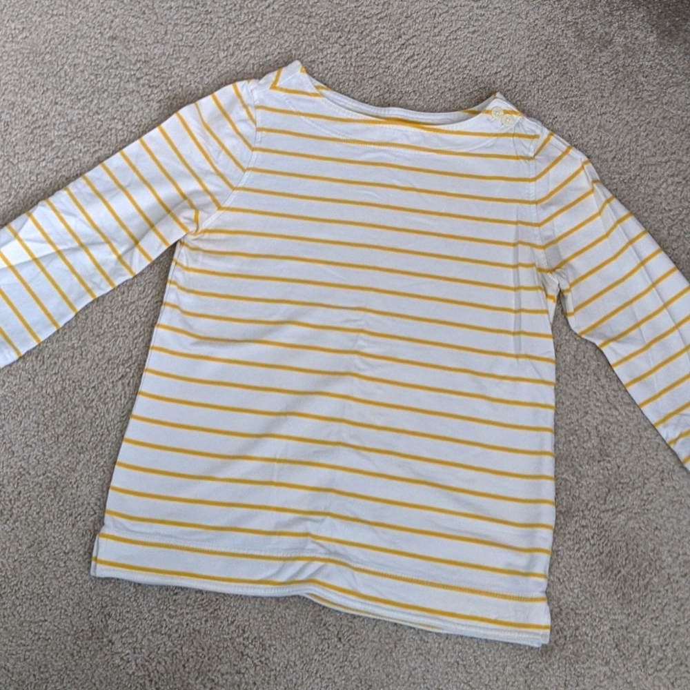 Gap Yellow/Cream Stripe 3/4 sleeve Boat Neck Top